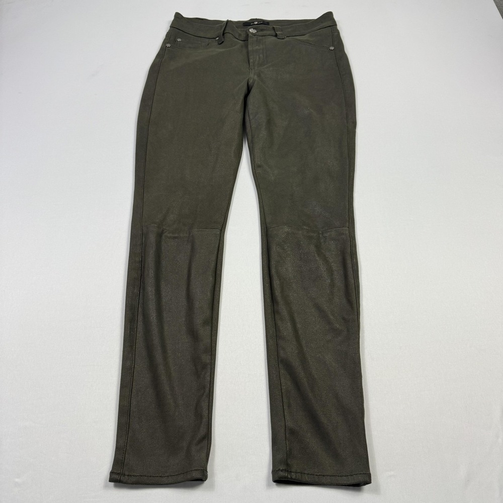 7 For All Mankind Pants Womens 27 Green Coated Skinny Stretch Polyester